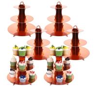 ZOFUN 6 Pcs Cardboard Cupcake Stands, 3 Tier Cake Stands Rounded Edge, Afternoon Tea Stand Easy to Assemble, Rose Gold Dessert Tower for Afternoon Tea, Birthday Party, Wedding and Baby Shower