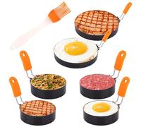 ZOFUN 6 Pcs Egg Rings for Frying, 4 Pcs 3 Inch & 2 Pcs 6 Inch Egg Frying Rings with Ergonomic Handle & Silicone Brush, Non-Stick Stainless Steel Fried Egg Ring for Fried Eggs Cooking Pancake Crumpet