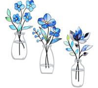 ZogCowy 3 Pcs Metal Flowers Wall Arts, Wall Decor for Bathroom Living Room Bedroom Kitchen Dining Room Rustic Farmhouse Decor-Housewarming Gifts (Blue)
