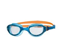 Zoggs Phantom 2.0 Childrens Swimming Goggles, UV Protection Swim Goggles, Split Yoke Swimming Goggle Strap, Fog Free Clear Swim Goggle Lenses, Quick Fit childrens Goggles 6-14 years, Blue/Orange/Clear