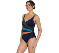 Zoggs Mandira Wrap Panel Classicback Swimsuit - Navy/Multi - UK Size 16