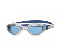Zoggs Phantom 2.0 Adult Swimming Goggles, UV Protection Swim Goggles, Quick Adjust Adult Goggles Straps, Split Yoke Comfort Swimming Goggle Strap, Fog Free Clear Swim Goggle Lenses, White/Blue