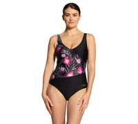 Zoggs Safari Leaf Front Crossover V Back Swimsuit - Black/Pink - UK Size 10