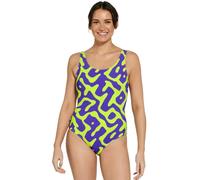 Zoggs Tropical Bliss Thermal Lined Scoopback Swimsuit - Purple/Lime - UK Size 20