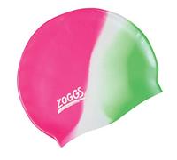 Zoggs Unisex Child Junior Silicone Multicolour Swimming Cap - Green/White/Pink, 6-14 years