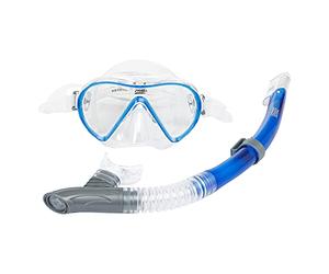 Zoggs Unisex's Combo Reef Explorer Adult Snorkel and Mask Set, Blue/White/Clear, 8-14 Years
