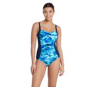 Zoggs Women's Aqua Digital Ruched Front One Piece Swimsuit in Blue | Size: 10 Zoggs Blue 10
