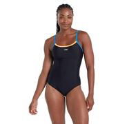 Zoggs Womens Cannon Strike Back One Piece Swimsuit, Black/Orange/Light Blue, 18 UK