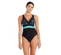 Zoggs Womens Daintree Square Back One Piece Swimsuit Size: 10 UK, Colour: Black/Green