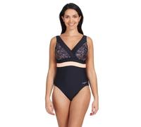 Zoggs Women's Square Back One Piece Swimsuit, Black/Coral, 10