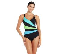 Zoggs Wrap Panel Classicback Swimsuit - Black/Green - UK Size 10