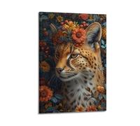 ZOGJIN Animal Poster Cheetah Wearing Floral Crown In Nature Poster Modern Wall Art Canvas Aesthetic Decoration Painting 20x30inch(50x75cm) Frame-style