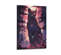 ZOGJIN Animal Poster Mystical Cougar In Forest Glow Poster Modern Wall Art Canvas Aesthetic Decoration Painting 20x30inch(50x75cm) Frame-style