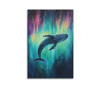 ZOGJIN Animal Poster Vivid Whale Under Aurora Poster Modern Wall Art Canvas Aesthetic Decoration Painting 08x12inch(20x30cm) Unframe-style