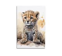 ZOGJIN Animal Poster Watercolor Baby Cheetah On Rock Poster Modern Wall Art Canvas Aesthetic Decoration Painting 20x30inch(50x75cm) Unframe-style