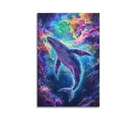 ZOGJIN Animal Poster Whale In Colorful Galaxy Poster Modern Wall Art Canvas Aesthetic Decoration Painting 16x24inch(40x60cm) Unframe-style