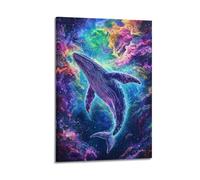 ZOGJIN Animal Poster Whale In Colorful Galaxy Poster Modern Wall Art Canvas Aesthetic Decoration Painting 20x30inch(50x75cm) Frame-style