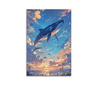 ZOGJIN Animal Poster Whimsical Whale In Sky Poster Modern Wall Art Canvas Aesthetic Decoration Painting 24x36inch(60x90cm) Unframe-style