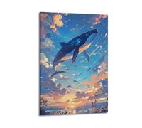 ZOGJIN Animal Poster Whimsical Whale In Sky Poster Modern Wall Art Canvas Aesthetic Decoration Painting 16x24inch(40x60cm) Frame-style