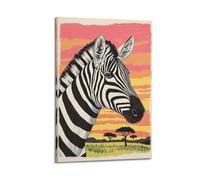 ZOGJIN Crayon Zebra Head with Grassland Sunset Animal Poster Poster Modern Wall Art Canvas Aesthetic Decoration Painting 12x18inch(30x45cm) Frame-style