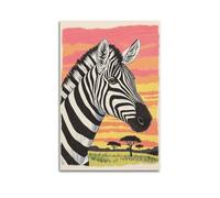 ZOGJIN Crayon Zebra Head with Grassland Sunset Animal Poster Poster Modern Wall Art Canvas Aesthetic Decoration Painting 12x18inch(30x45cm) Unframe-style