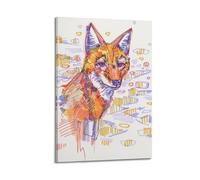 ZOGJIN Fox with Colorful Lines Creative Poster Poster Modern Wall Art Canvas Aesthetic Decoration Painting 24x36inch(60x90cm) Frame-style
