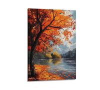 ZOGJIN Landscape Poster Autumn Lake Tree.jpg Poster Modern Wall Art Canvas Aesthetic Decoration Painting 20x30inch(50x75cm) Frame-style