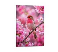 ZOGJIN Landscape Poster Spring Bird on Cherry Blossom Branch.jpg Poster Modern Wall Art Canvas Aesthetic Decoration Painting 20x30inch(50x75cm) Frame-style