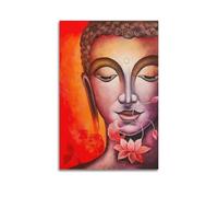 ZOGJIN Religious Posters Buddha Portrait with Vivid Red Background And Delicate Flower Accents Poster Modern Wall Art Canvas Aesthetic Decoration Painting 24x36inch(60x90cm) Unframe-style
