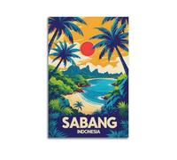 ZOGJIN Travel Poster Sabang Indonesia, Tropical Beach Jungle And Red Sun with Palm Trees.jpg Poster Modern Wall Art Canvas Aesthetic Decoration Painting 20x30inch(50x75cm) Unframe-style