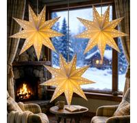 Zogxyc 3 Pcs 45cm Light Up Paper Stars,3D Christmas Star Lantern Lampshade | 9-Pointed Foldable Paper Star Lamp Shade, Hanging Christmas Paper Star Lanterns for Xmas Tree Top/Windows/Xmas/Wedding/Party