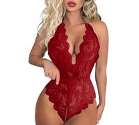 ZOIASW Lace Bodysuit for Women Lingerie Deep V Neck See Through Bodysuit Stretchable Plus Size Sexy Lingerie V Neck Floral shapewear for Women