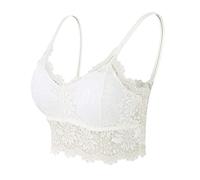 ZOIASW Lace Bralette for Women Padded Bralettes Lace Bandeau Bra with Straps and Removable Pads Full Coverage Ladies V Neck Wireless Bra (White, XXXL)