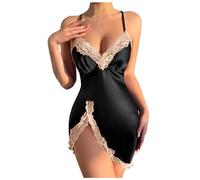 ZOIASW Lace Lingerie for Women- V-Neck with Bow Accents & Thigh Slit Delicate White Lace Trim, Adjustable Straps, Elegant & Seductive Sleepwear for Bridal/Anniversary Nights