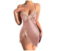 ZOIASW Lace Lingerie for Women- V-Neck with Bow Accents & Thigh Slit Delicate White Lace Trim, Adjustable Straps, Elegant & Seductive Sleepwear for Bridal/Anniversary Nights