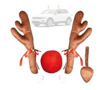 ZOIBV Reindeer Antlers for Car Christmas Decorations with Red Nose, Tail & Jingle Bells | Car Window Premium Reindeer Kit for SUV, Van, Lorry Auto Festive Accessories