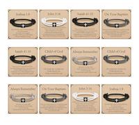 ZOIIWA 24Pcs Christian Cross Bracelet Adjustable Braided Rope with Vintage Bible Verse Card Cross Gift Baptism First Holy Communion Inspirational Religious Scripture VBS 2025 Gifts for Men Women Teens