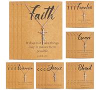 ZOIIWA 24Pcs Faith Cross Necklaces Bulk Baptism Christian Necklace with Vintage Bible Verse Card Religious Scripture Charm First Communion Gifts Inspirational Jewelry Gift for Communion Party Favors