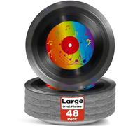 ZOIIWA 48PCS Records Paper Plates 7in Records Theme Party Decorations Vinyl Record Disposable Plates for Retro 1950's Party Tableware for 48 Guests Back to 50's Music Birthday Party Supplies