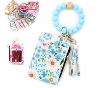 Zoikzuip Women's Boho Beaded Wallet with Flower Pattern, Women Boho Style Beaded & Tassel Decorated Keychain, Bracelet Keychain Wallet, #G