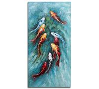zoinart Oil Painting on Canvas Vertical Wall Art 24x48 Inches 3D Nine Fishes Modern Style Abstract Wall Paintings Hand-Painted Fish Artwork Home Decorations Ready to Hang