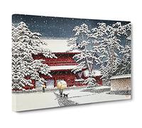 Zojo Temple In The Snow By Hasui Kawase Asian Japanese Canvas Wall Art Print Ready to Hang, Framed Picture for Living Room Bedroom Home Office Décor, 30x20 Inch (76x50 cm)
