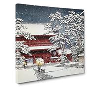 Zojo Temple in the Snow by Hasui Kawase Asian Japanese Canvas Wall Art Print Ready to Hang, Framed Picture for Living Room Bedroom Home Office Décor, 14x14 Inch (35x35 cm)