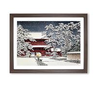 Zojo Temple In The Snow By Hasui Kawase Asian Japanese Framed Wall Art Print, Ready to Hang Picture for Living Room Bedroom Home Office Décor, Walnut A4 (34 x 25 cm)