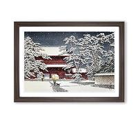 Zojo Temple in The Snow by Hasui Kawase Framed Print | A2 Walnut Framed Wall Art | Ready to Hang | Modern Religious Picture | Living Room Bedroom Lounge Office