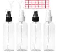 Zokaboc 4 PCS 100ml/3.38oz Spray Bottle, Plastic Refillable Spray Bottle, Empty Clear Fine Mist Spray Bottles, Transparent Atomiser, Liquid Containers for Make-up Cosmetic Hair w/Funnels & Stickers
