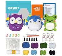 ZOKBOM Beginners Crochet Kits, 3 PCS Cute Animal Crochet Kits for Beginners Adults - Frog,Penguin,Owl Crochet Set for Birthday Gifts, Include Step-by-Step Instructions and Video Tutorials