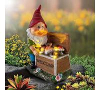 ZOKBOM Gnome Garden Statue, Outdoor Garden Gnomes Ornaments with 3 Solar Mushroom Lights, Solar Lights Waterproof Resin Gnomes Garden Figurine for Patio Yard Lawn Housewarming Festival Gifts