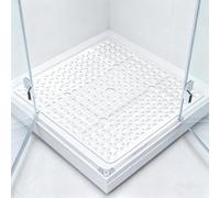 ZOKBOM Square Shower Mat Non Slip 70x70cm | Extra Large Shower Mat for Inside Shower with Suction Cups & Drain Holes | Anti Mould Bathtub Mats for Bathroom (White-TPE, 70 x 70 cm)
