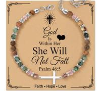 ZOKCC Cross Beaded Bracelet Gifts for Women: Christian Gifts for Women - Birthday Christmas Bracelet Gift for Friends Daughter Mom Sister in Christ Niece - Confirmation Baptism Easter Gift, 7.4"-8.5